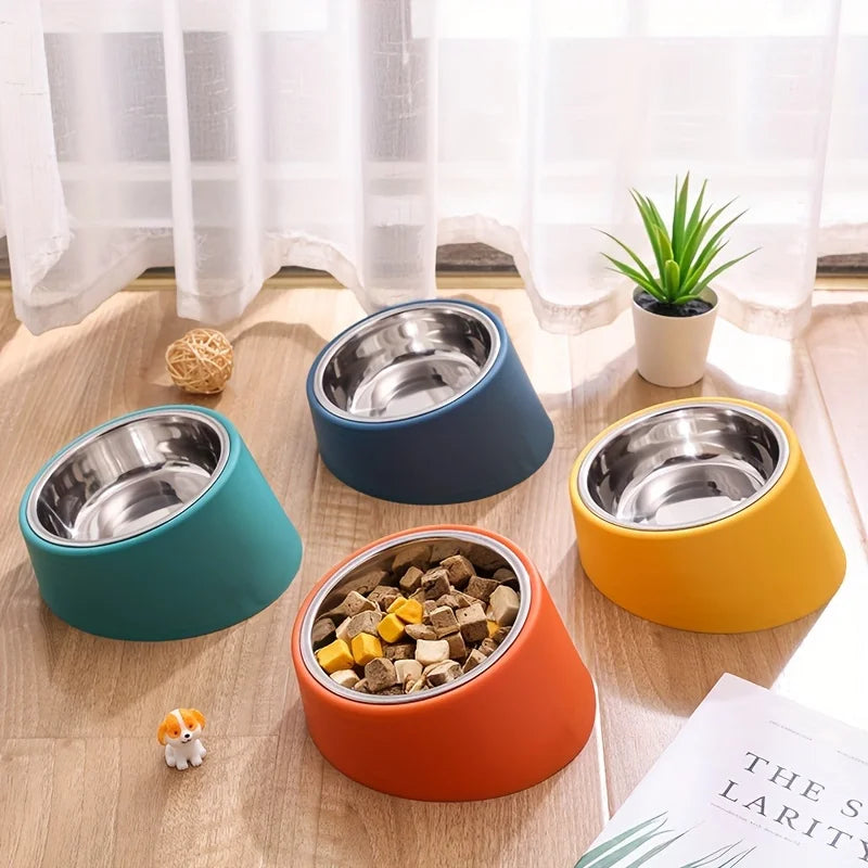 Comedouro Antiviro para Cães, Novo Comedouro Antitombamento de Grande Capacidade com Proteção para o Pescoço, Bowl Durável em Aço Inox para Gatos