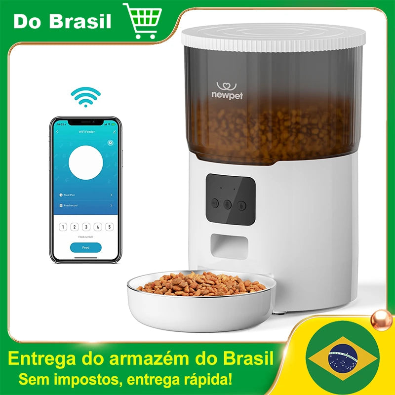 Dispenser de Ração Inteligente 4L para Gatos com App, Alimentador Automático em Aço Inox, Alimentação Remota para Gatos e Cachorros