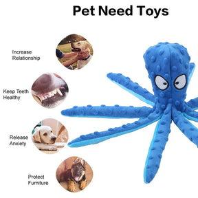 Brinquedo Squeaky para Cães - Brinquedo Interativo de Pelúcia em Forma de Polvo para Cães e Gatos, sem Recheio, com Som e Textura Crocante, Ideal para Filhotes e Cães de Todos os Tamanhos