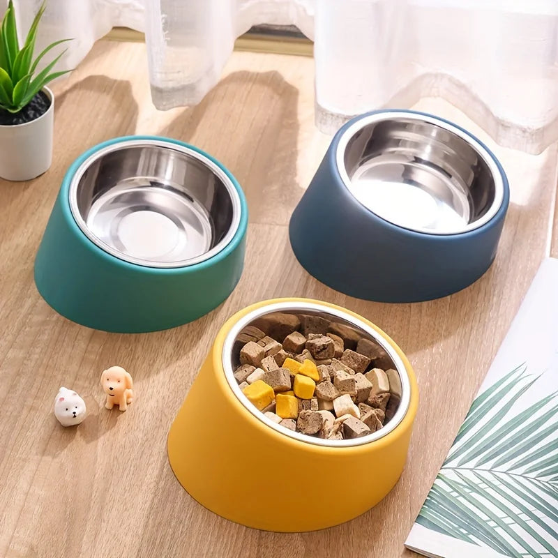 Comedouro Antiviro para Cães, Novo Comedouro Antitombamento de Grande Capacidade com Proteção para o Pescoço, Bowl Durável em Aço Inox para Gatos