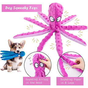 Brinquedo Squeaky para Cães - Brinquedo Interativo de Pelúcia em Forma de Polvo para Cães e Gatos, sem Recheio, com Som e Textura Crocante, Ideal para Filhotes e Cães de Todos os Tamanhos